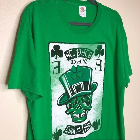 Fruit of the Loom St Pats Day Skull Aces Luck of the Irish Green T Shirt Size XL - Picture 2 of 12
